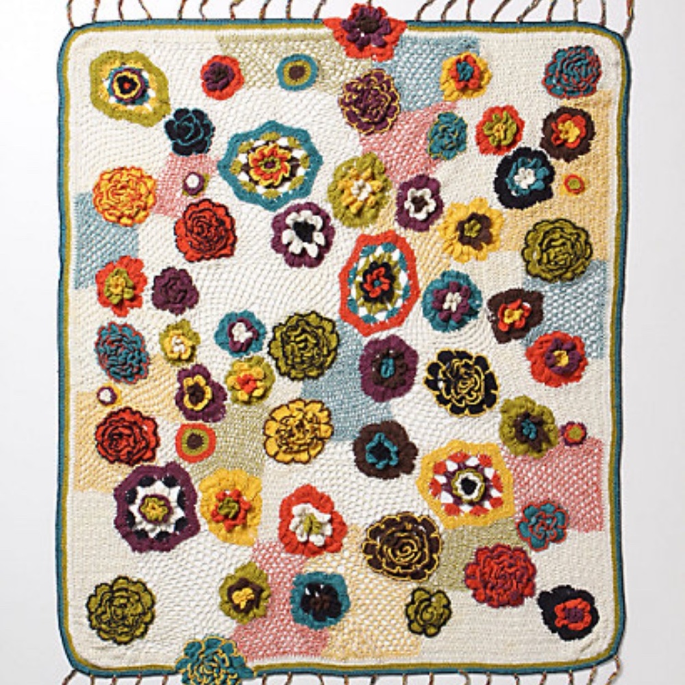 Anthropologie Crochet Floral Blanket